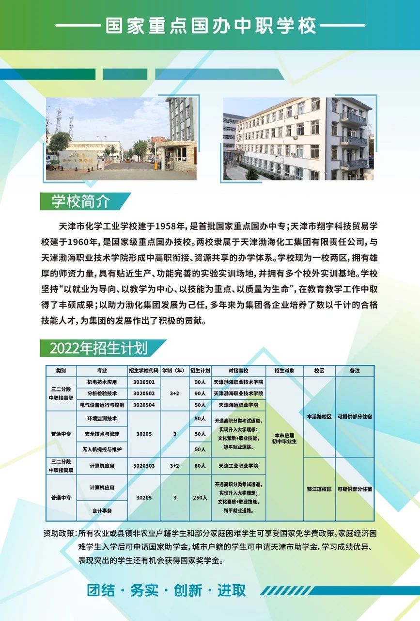 天津市化学工业学校2022年招生简章